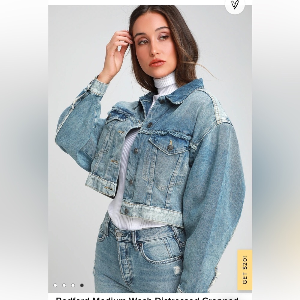 Free People Bedford Distressed Medium Wash Cropped Jacket Size Small